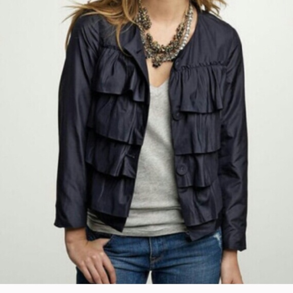 Navy ruffle jacket in silk
